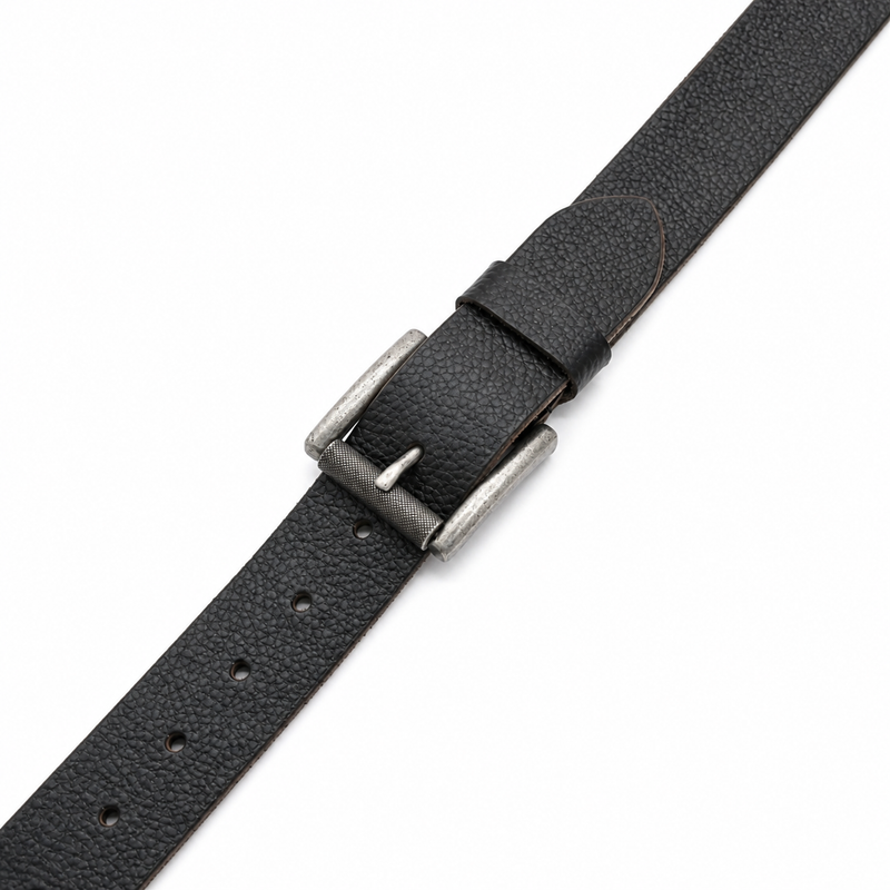 Lucini Men’s Textured Leather Designer Buckle Belt 013 – Black
