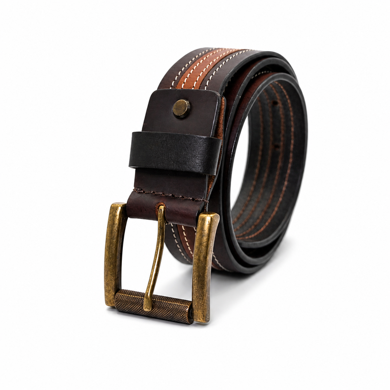 Lucini Men’s Premium Leather Contrast Stitch Belt 016 – Tan