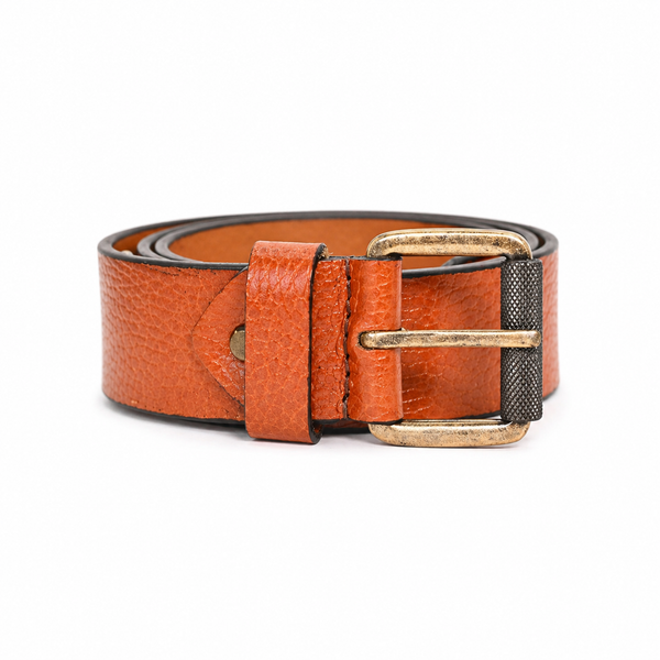 Lucini Men’s Textured Leather Statement Belt 013 – Cognac
