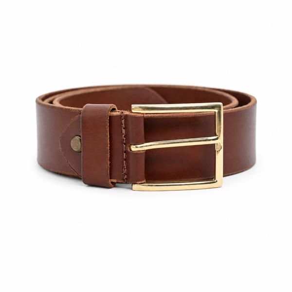 Lucini Men’s Smooth Leather Gold Buckle Belt 044 – Light Tan