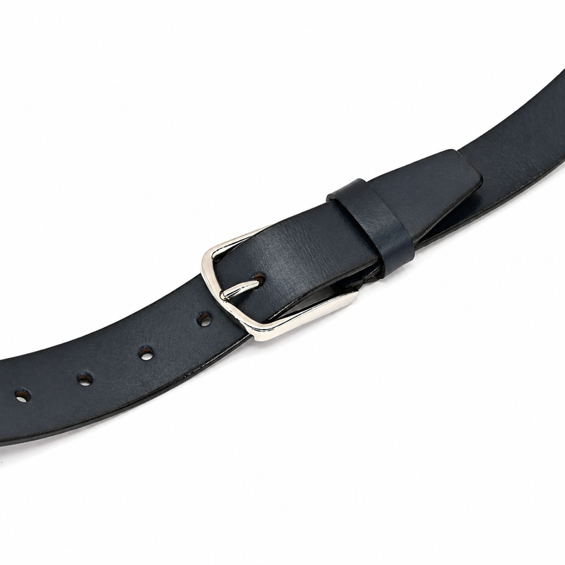 Lucini Men’s Leather Shiny Nickel Buckle Belt 004 – Dark Navy