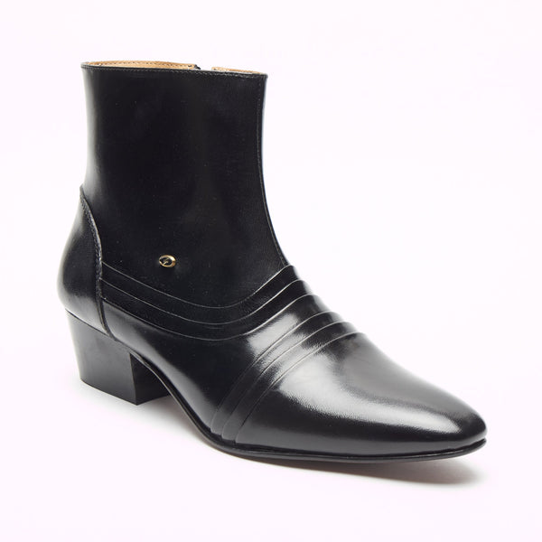 Lucini Men’s Leather Cuban Heel Boot – 6006 Black