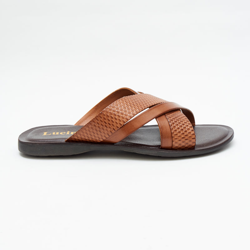 Lucini Men's Leather Buckle Strap Sandals | 62701 | Brown