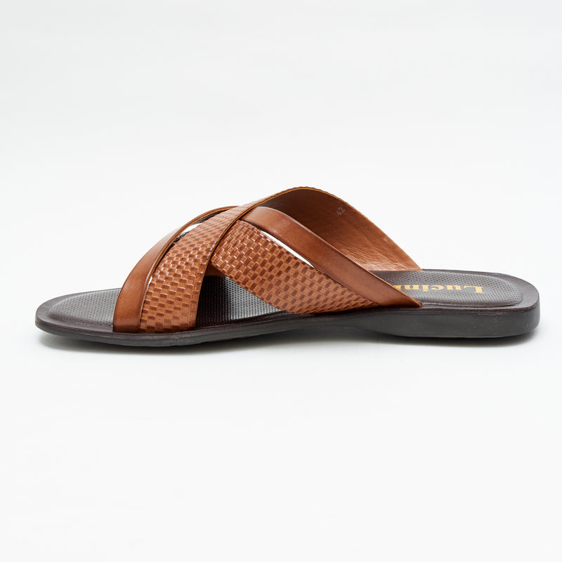 Lucini Men's Leather Buckle Strap Sandals | 62701 | Brown