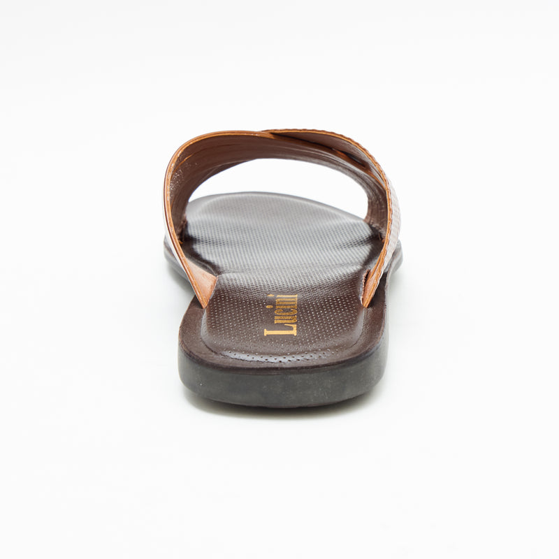 Lucini Men's Leather Buckle Strap Sandals | 62701 | Brown