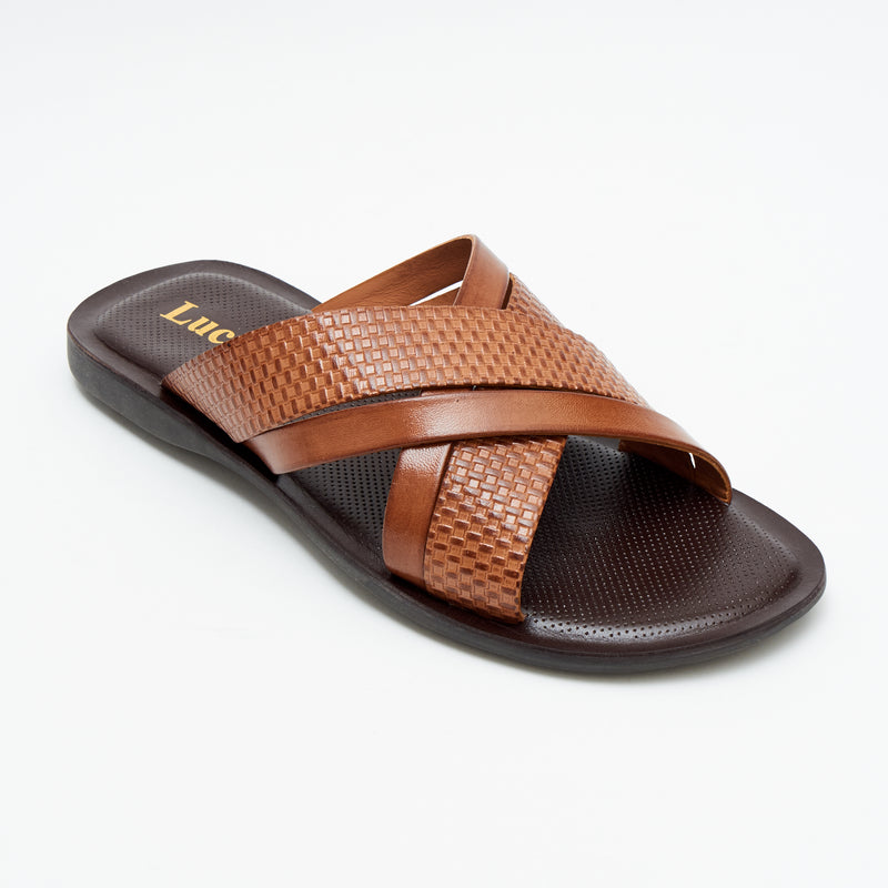 Lucini Men's Leather Buckle Strap Sandals | 62701 | Brown