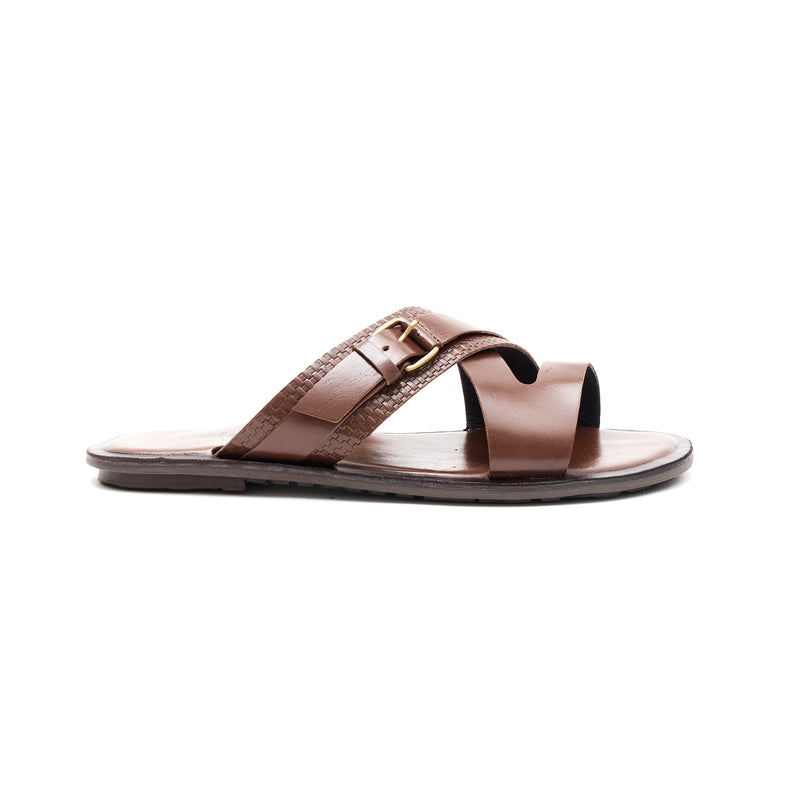 Lucini Men's Leather Buckle Strap Sandals | 62701 | Brown