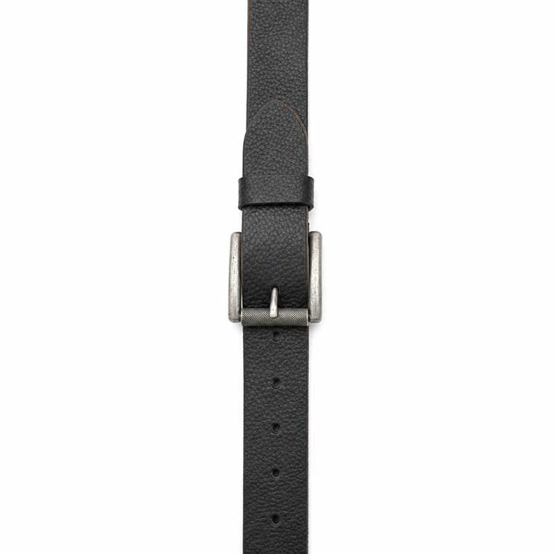 Lucini Men’s Textured Leather Designer Buckle Belt 013 – Black