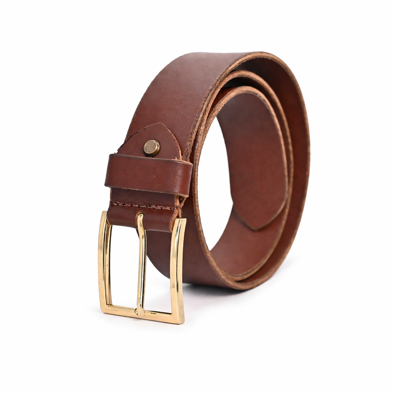 Lucini Men’s Smooth Leather Gold Buckle Belt 044 – Light Tan
