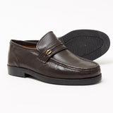Brown leather loafer shoe on a white background