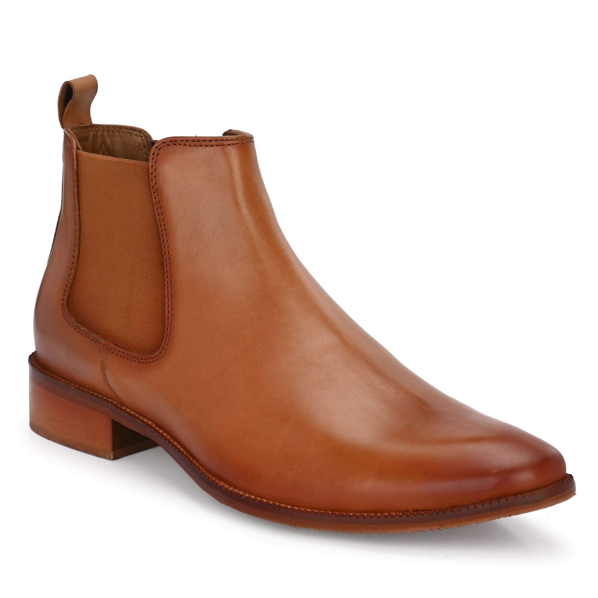 2148 - Leather Slip On Chelsea Ankle Boots (Tan Brown)