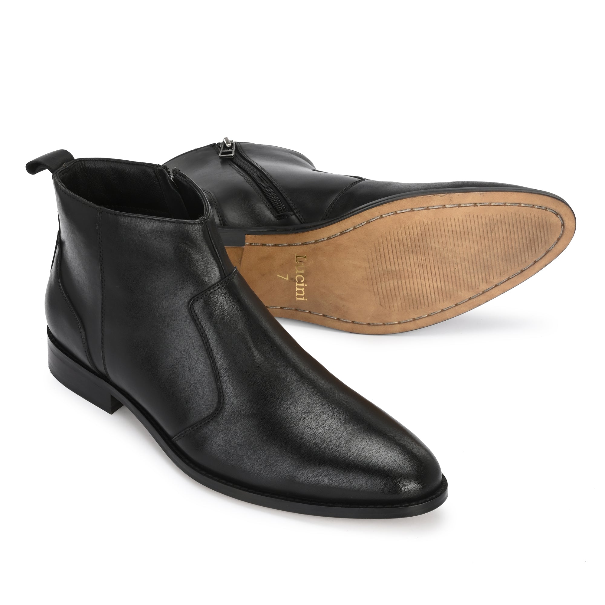 2146 - Leather Slip On Side Zip Ankle Boots (Black)