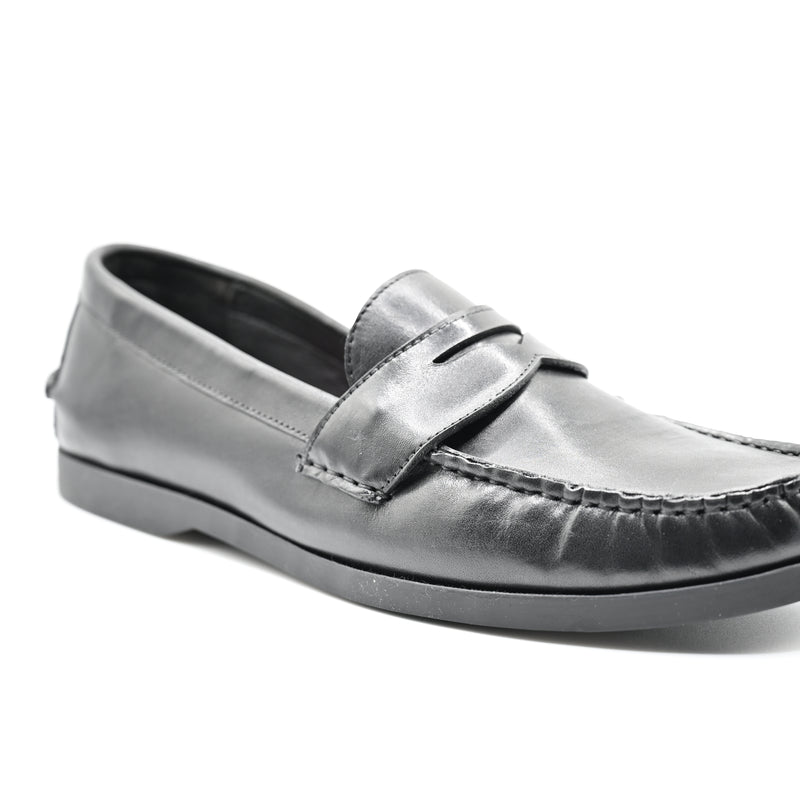 Lucini Men’s Leather Slip On Penny Loafer Shoes 3611 – Black