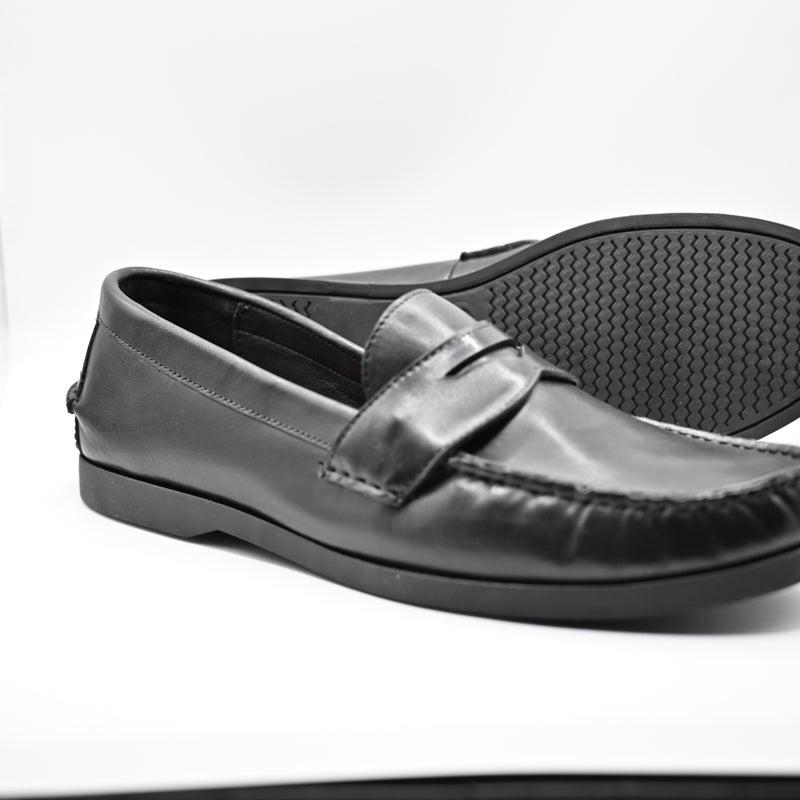 Lucini Men’s Leather Slip On Penny Loafer Shoes 3611 – Black