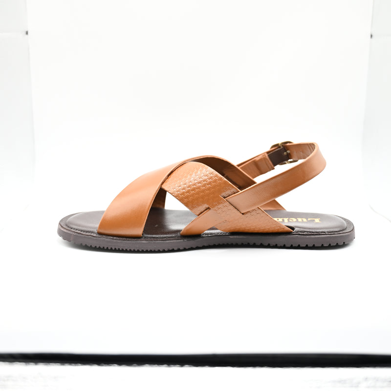 Lucini Men’s Leather Cross Strap Sandals 62333 – Tan