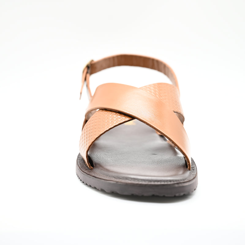 Lucini Men’s Leather Cross Strap Sandals 62333 – Tan