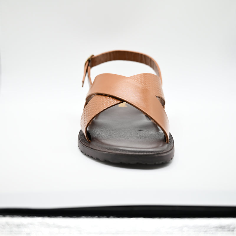 Lucini Men’s Leather Cross Strap Sandals 62333 – Tan
