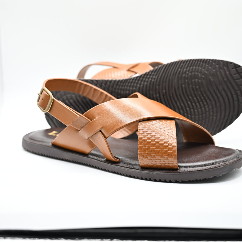 Lucini Men’s Leather Cross Strap Sandals 62333 – Tan