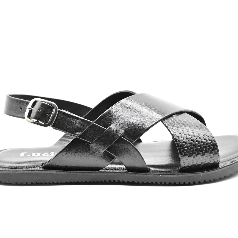 Lucini Men’s Leather Cross Strap Sandals 62333 – Black