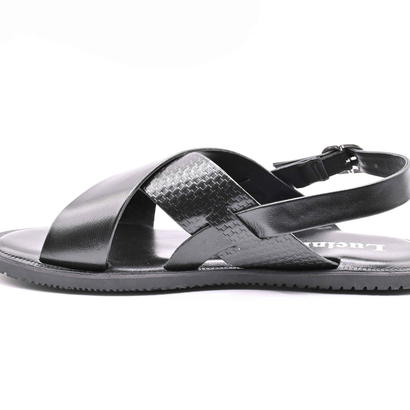 Lucini Men’s Leather Cross Strap Sandals 62333 – Black