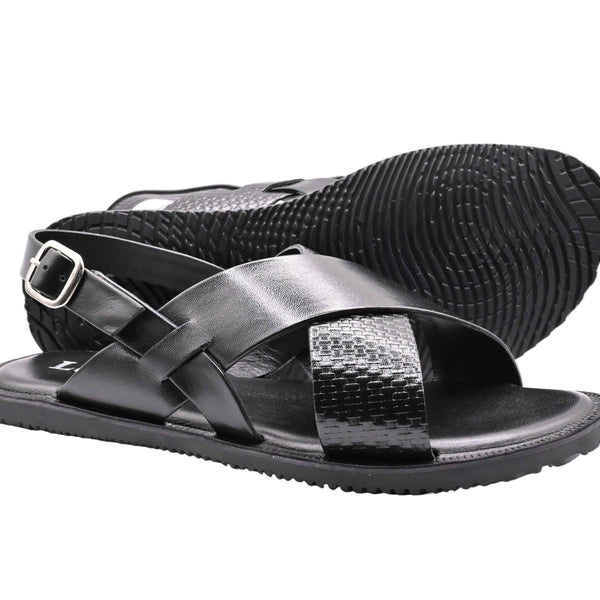 Lucini Men’s Leather Cross Strap Sandals 62333 – Black