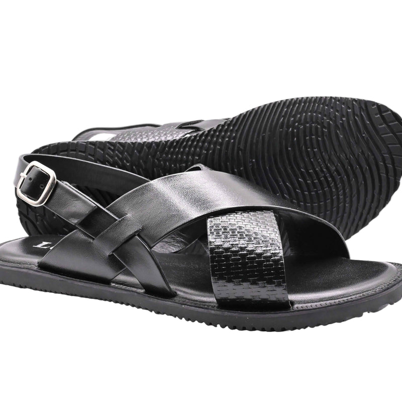 Lucini Men’s Leather Cross Strap Sandals 62333 – Black