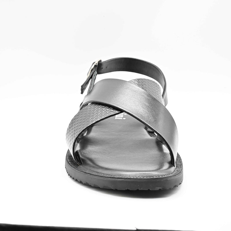 Lucini Men’s Leather Cross Strap Sandals 62333 – Black