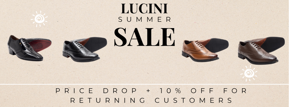 Lucini Summer Sale advertisement with shoes on a beige background