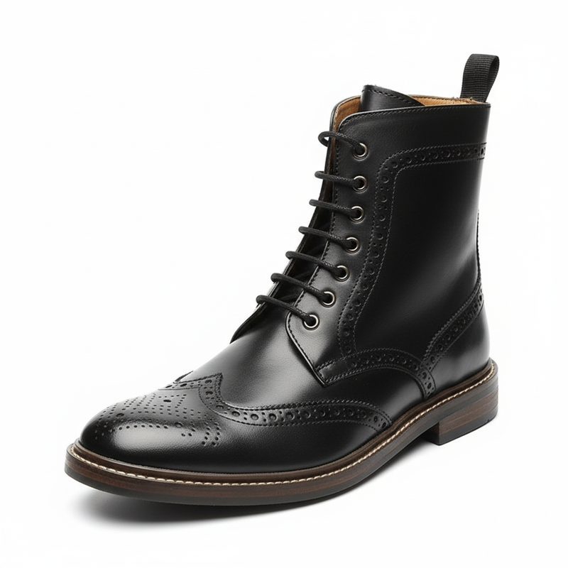 Lucini Men’s Genuine Leather Brogue Lace Up Ankle Boots 17921 – Black