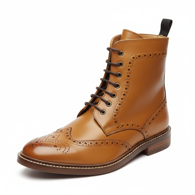 Lucini Men’s Genuine Leather Brogue Lace Up Ankle Boots 17921 – Brown