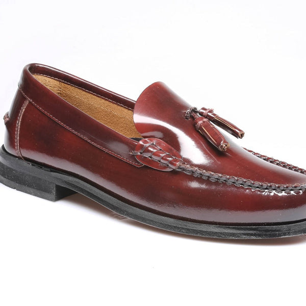 Lucini Men’s English Tassel Penny Loafer Slip On Shoes – Oxblood
