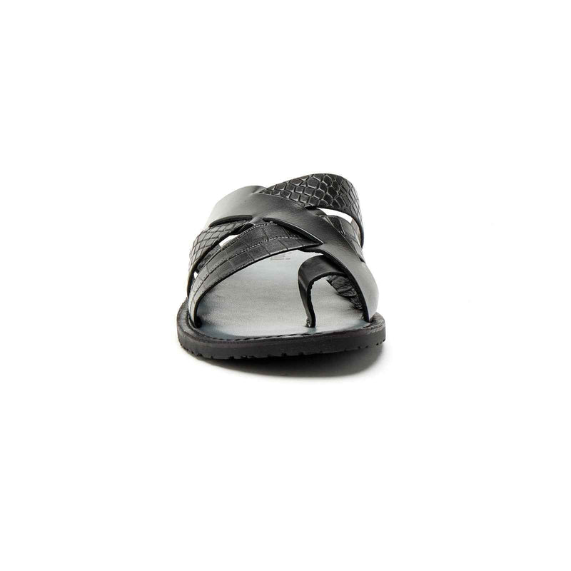 Lucini Men’s Leather Cross Strap Sandals 61337 – Black
