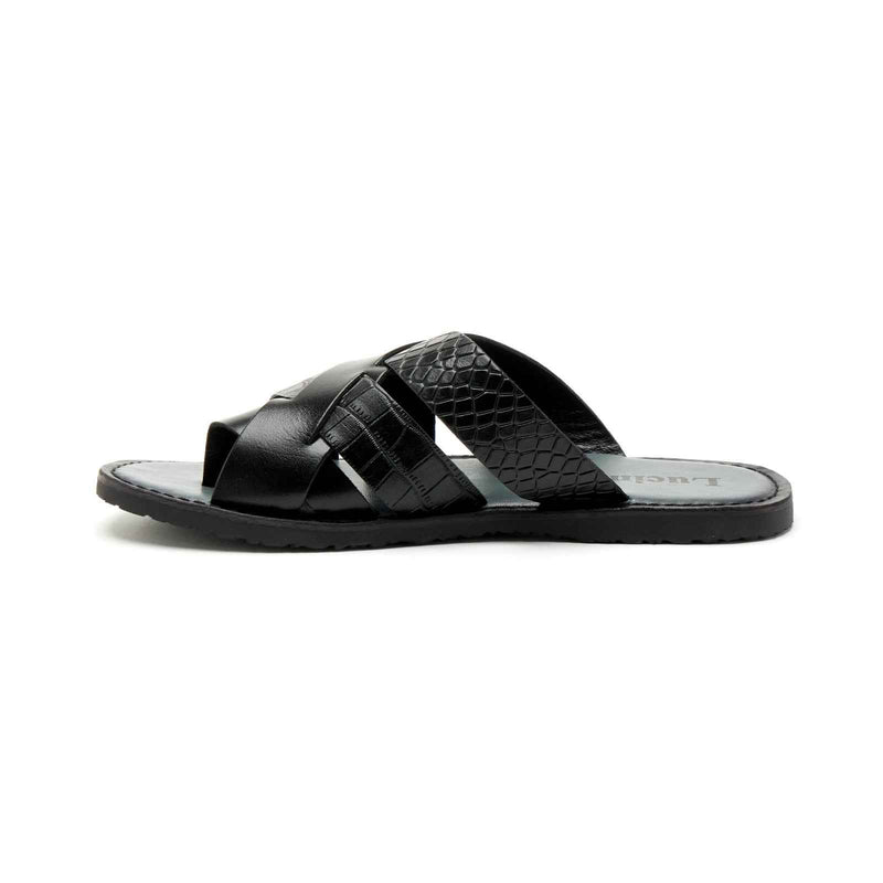 Lucini Men’s Leather Cross Strap Sandals 61337 – Black
