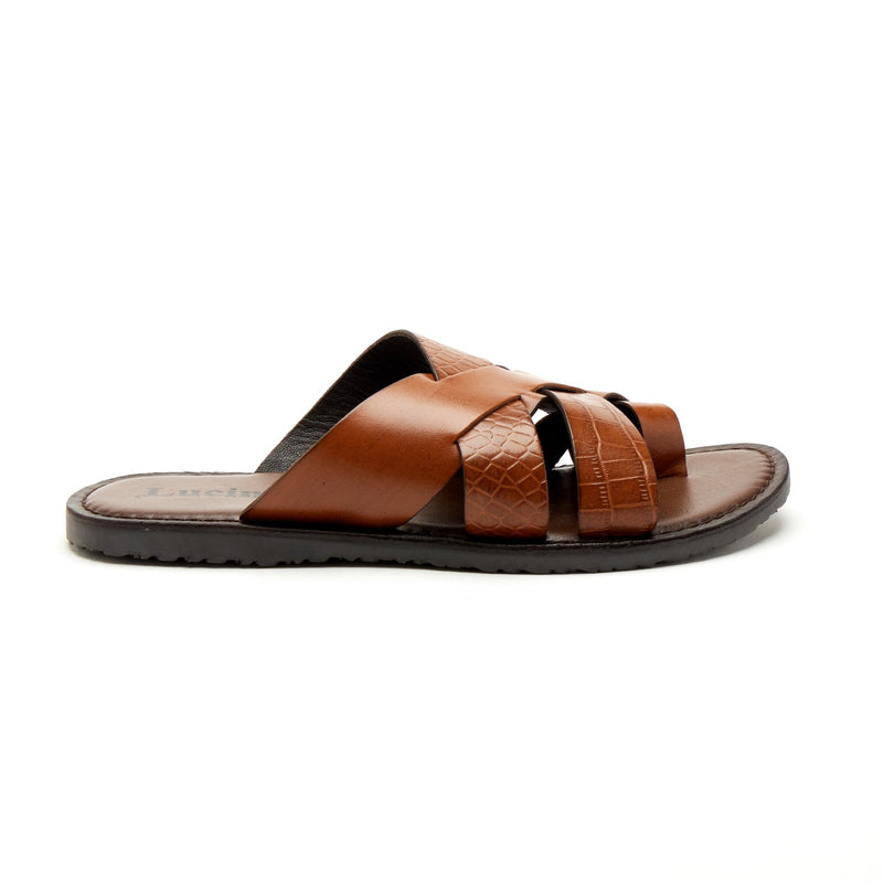 Lucini Men’s Leather Comfort Strap Sandals 61337 – Tan