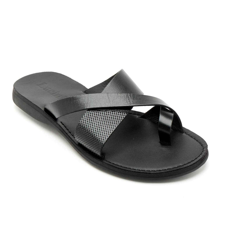 Lucini Men’s Leather Cross Strap Sandals 62787 – Black