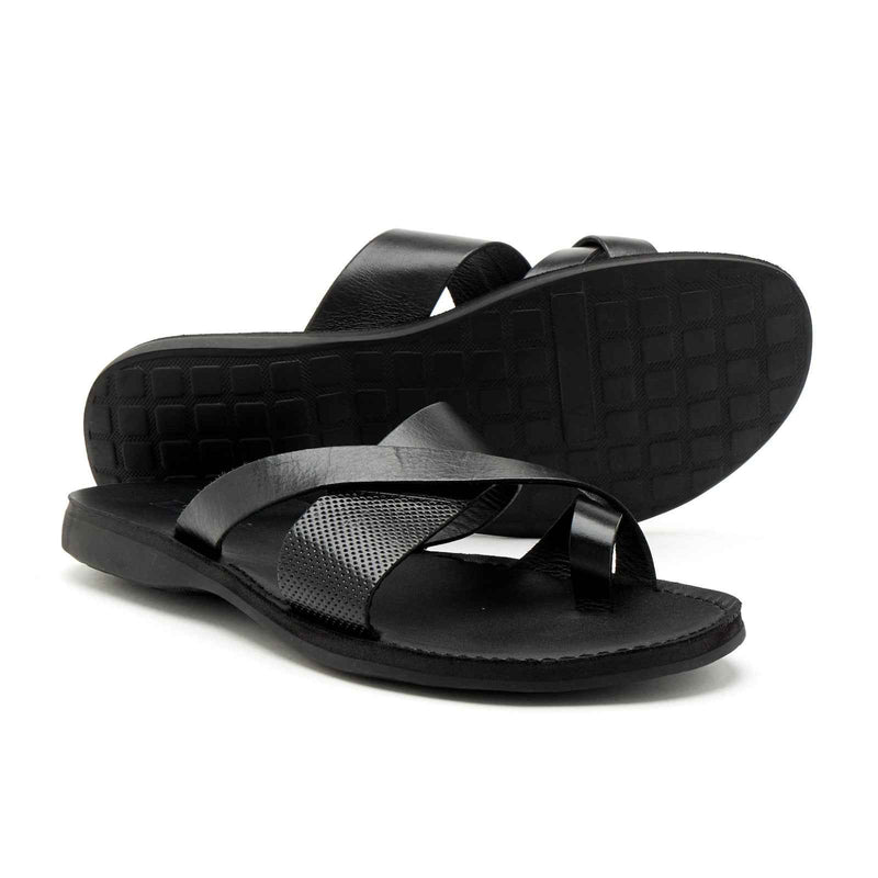 Lucini Men’s Leather Cross Strap Sandals 62787 – Black