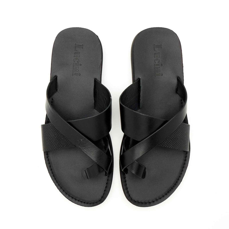 Lucini Men’s Leather Cross Strap Sandals 62787 – Black