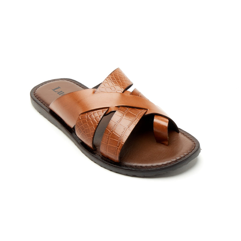 Lucini Men’s Leather Comfort Strap Sandals 61337 – Tan