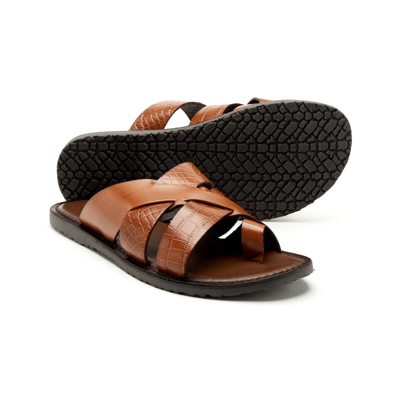 Lucini Men’s Leather Comfort Strap Sandals 61337 – Tan