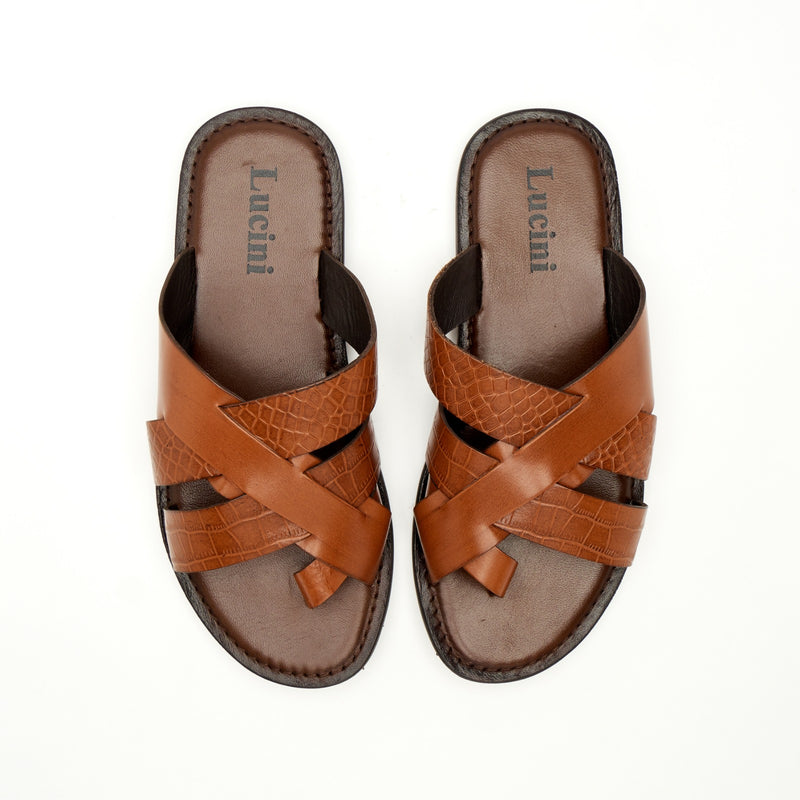 Lucini Men’s Leather Comfort Strap Sandals 61337 – Tan