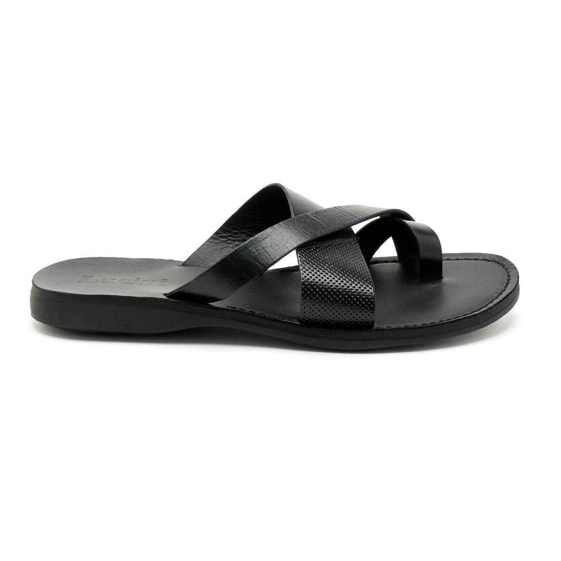 Lucini Men’s Leather Cross Strap Sandals 62787 – Black