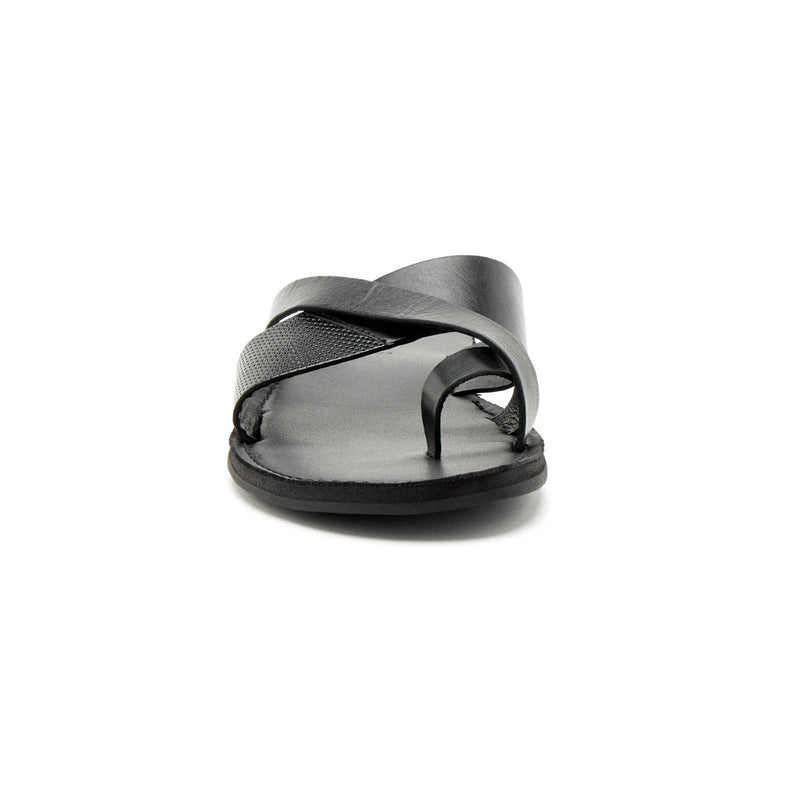 Lucini Men’s Leather Cross Strap Sandals 62787 – Black