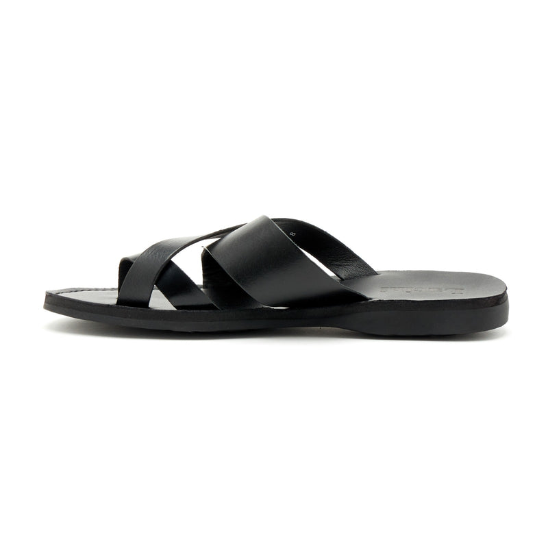 Lucini Men’s Leather Cross Strap Sandals 62787 – Black