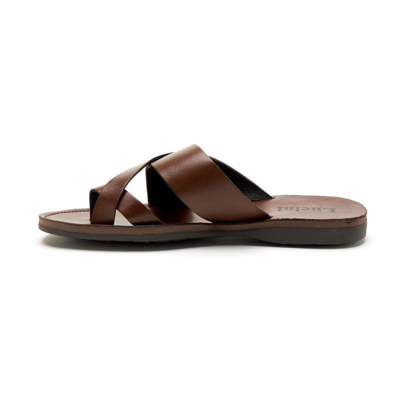 Lucini Men’s Leather Cross Strap Sandals 62787 – Brown