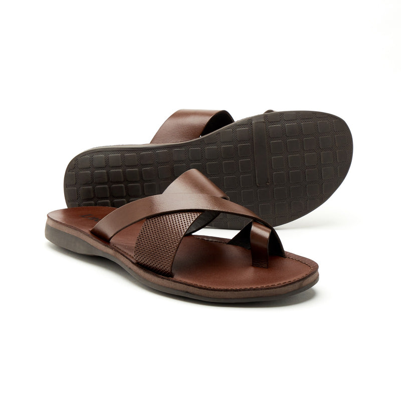 Lucini Men’s Leather Cross Strap Sandals 62787 – Brown
