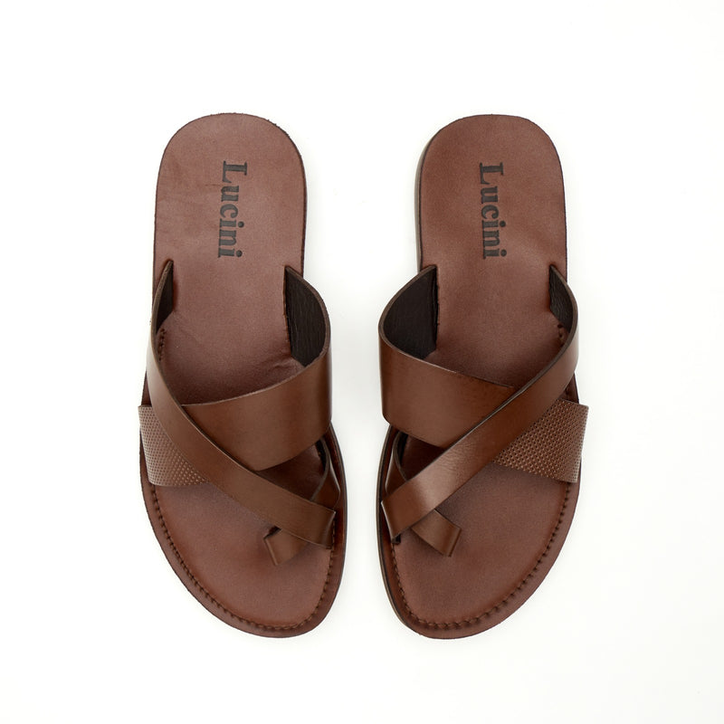 Lucini Men’s Leather Cross Strap Sandals 62787 – Brown