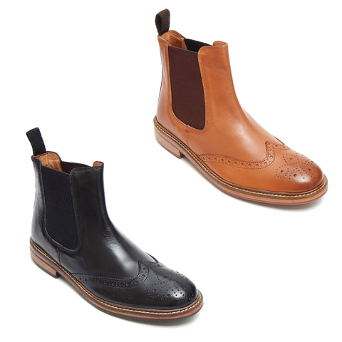 Mens Leather Brogue Chelsea Boots - 17922