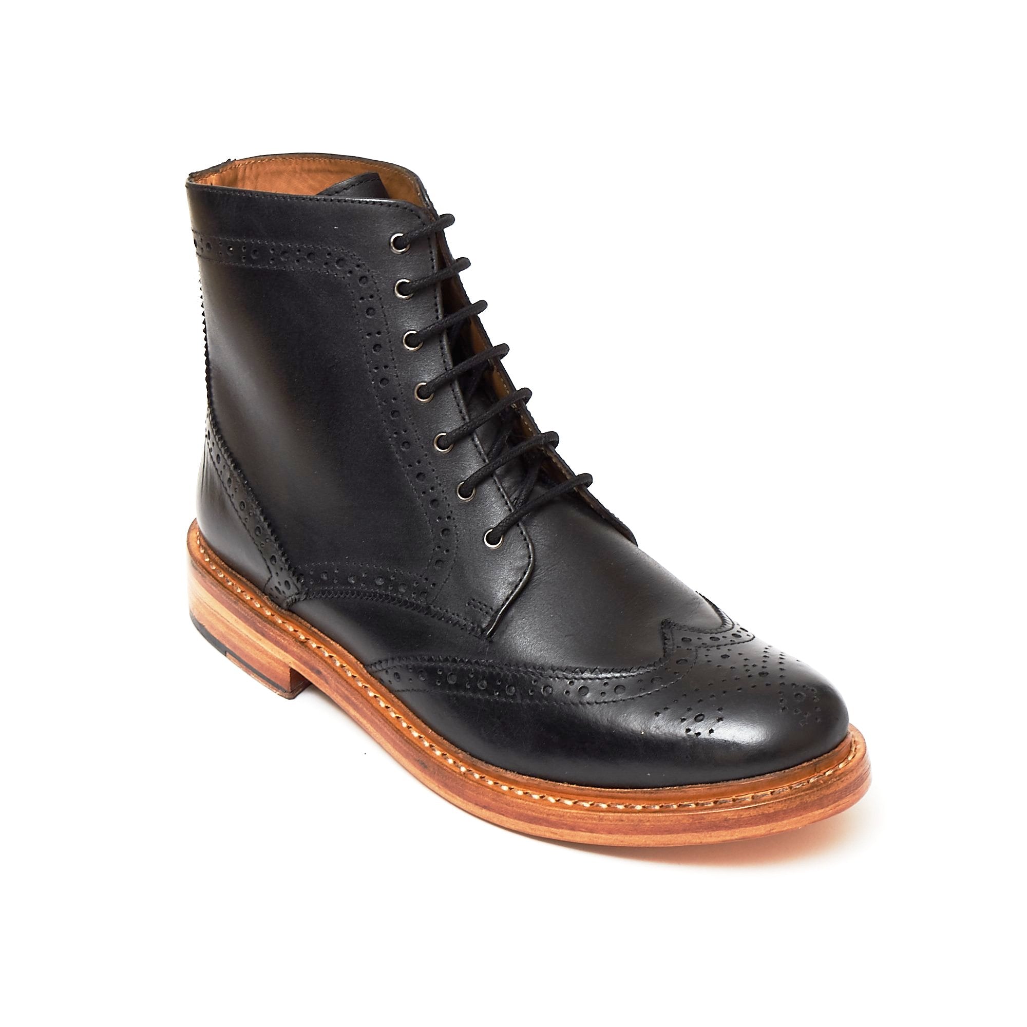Mens Leather Goodyear Welted Lace Up Boots - 17939 Black