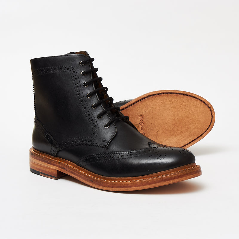 Lucini Men’s Leather Goodyear Welted Lace Up Boots – 17939 Black