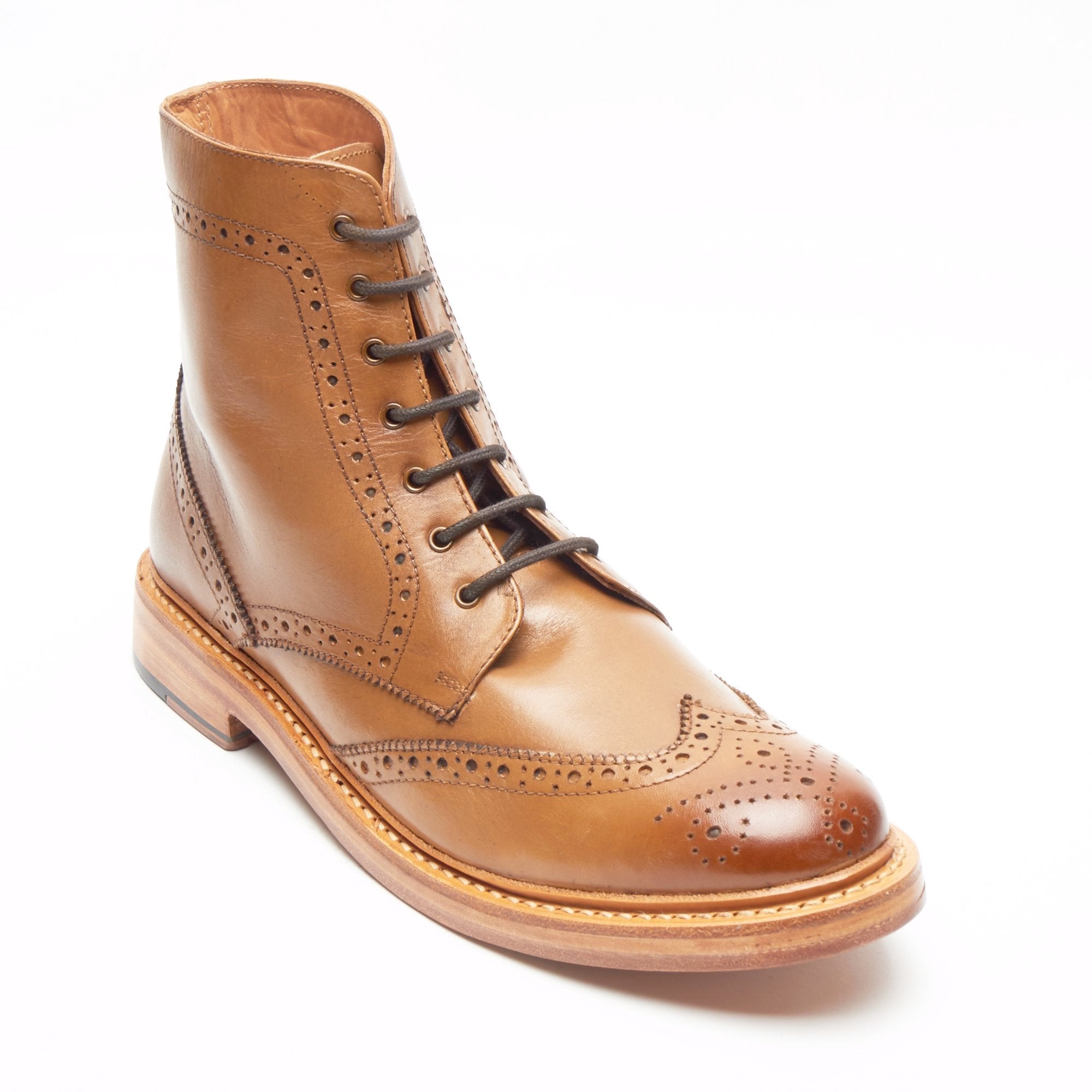 Mens Leather Goodyear Welted Lace Up Boots - 17939 Tan